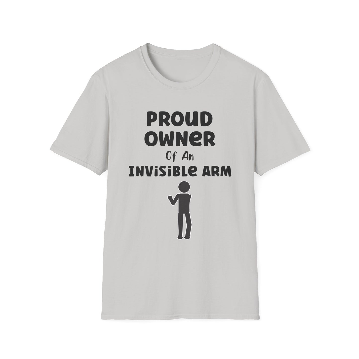 Amputee Humor, Limb Loss Awareness Tee,   Proud Owner Of Invisible Arm Figure V1 Blk Print 1