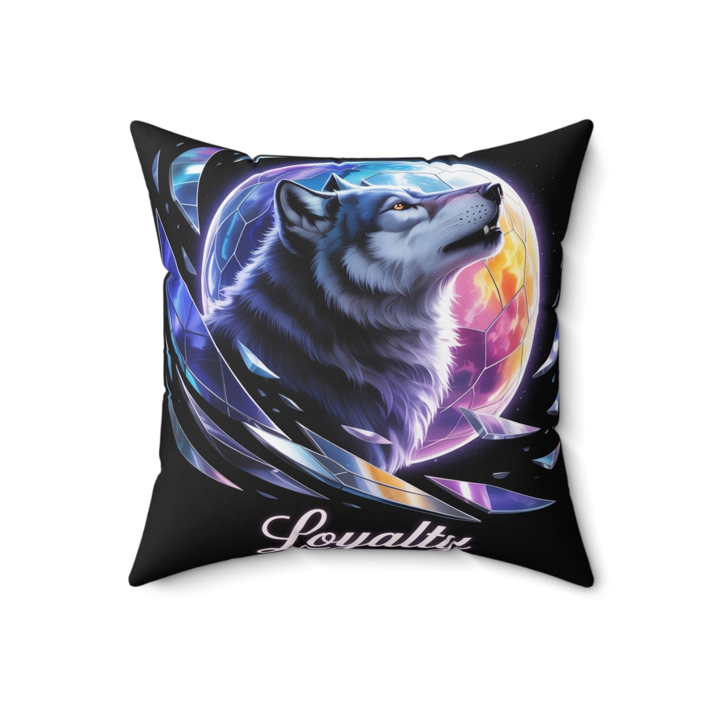 Inspirational Wolf Throw Pillow – Stained Glass Mosaic Cushion | Loyalty & Spirit Decorative Pillow