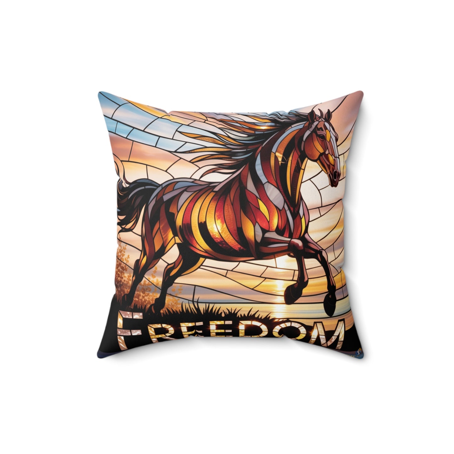 Inspirational Horse Throw Pillow – Stained Glass Mosaic Cushion | Endurance & Wisdom Decorative Decor