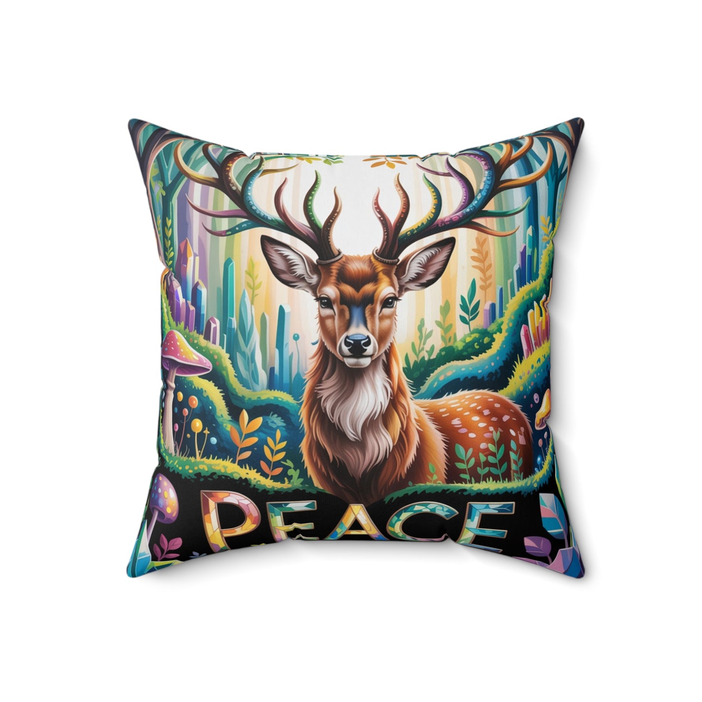 Inspirational Deer Throw Pillow – Stained Glass Mosaic Cushion | Loyalty & Spirit Decorative Pillow