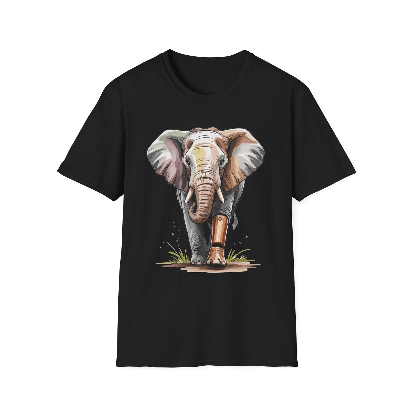 Elephant with Prosthetic Leg T-Shirt — Strong Standing Elephant Design