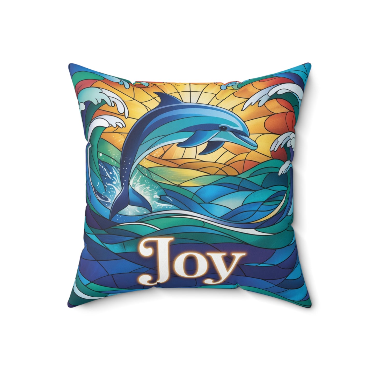 Inspirational Dolphin Throw Pillow – Stained Glass Mosaic Cushion | Loyalty & Spirit Decorative Pillow