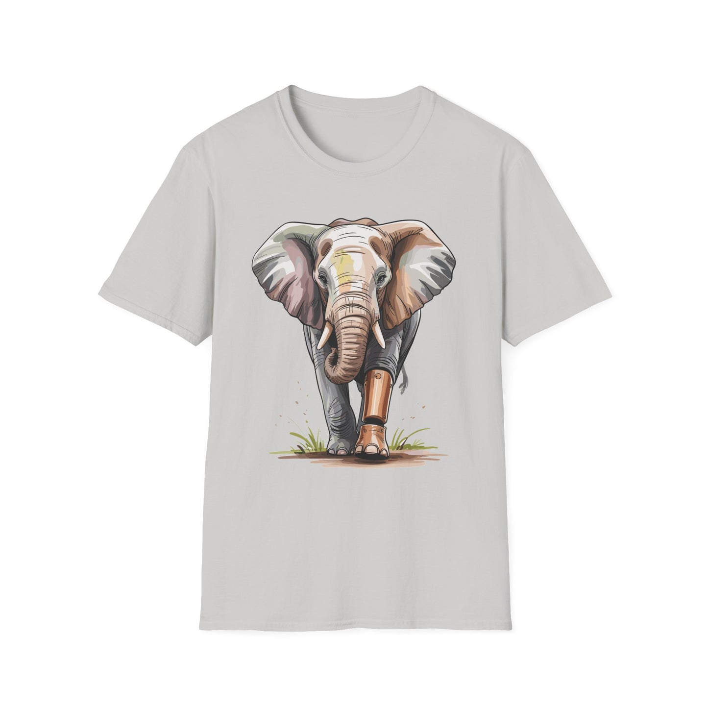 Elephant with Prosthetic Leg T-Shirt — Strong Standing Elephant Design