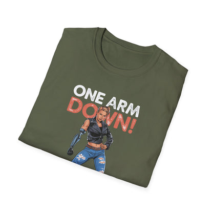 Amputee Humor, Limb Loss Awareness Tee,   One Arm Down Woman V1 Print