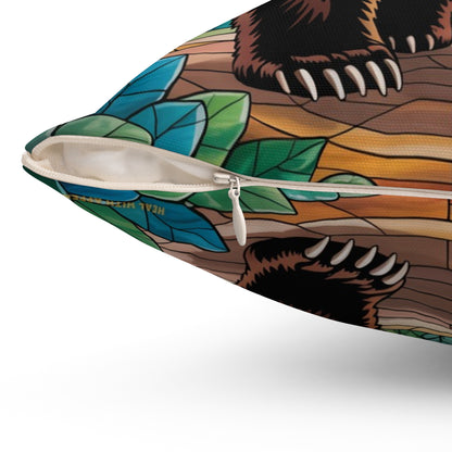 Inspirational Bear Throw Pillow – Stained Glass Mosaic Cushion | Loyalty & Spirit Decorative Pillow
