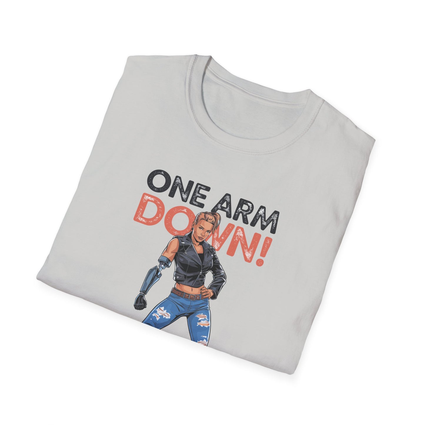 Amputee Humor, Limb Loss Awareness Tee,   One Arm Down Woman V1 Print