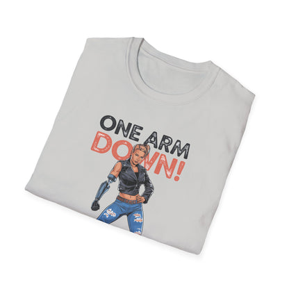 Amputee Humor, Limb Loss Awareness Tee,   One Arm Down Woman V1 Print