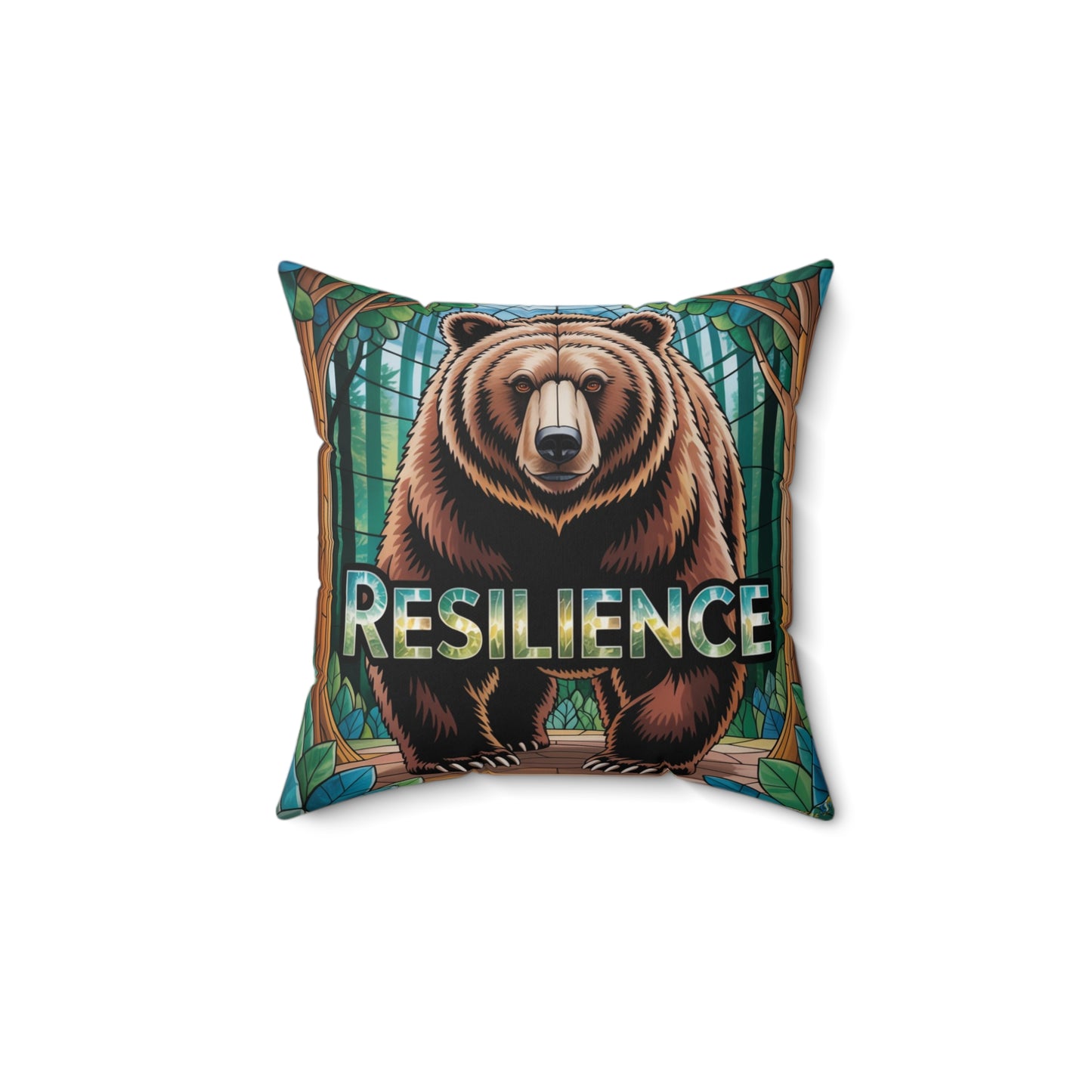 Inspirational Bear Throw Pillow – Stained Glass Mosaic Cushion | Loyalty & Spirit Decorative Pillow