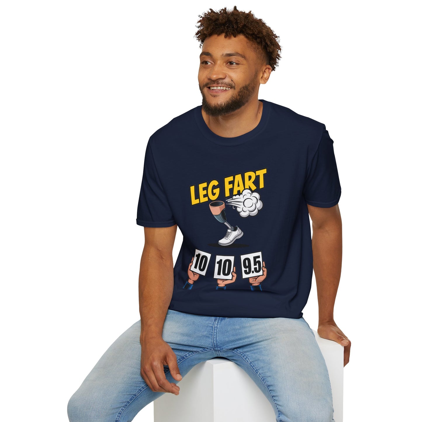 Prosthetic Leg Fart Scoreboard T-Shirt | Funny Amputee Sports Judging Graphic Tee