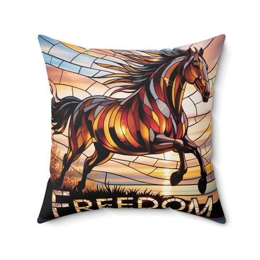 Inspirational Horse Throw Pillow – Stained Glass Mosaic Cushion | Endurance & Wisdom Decorative Decor