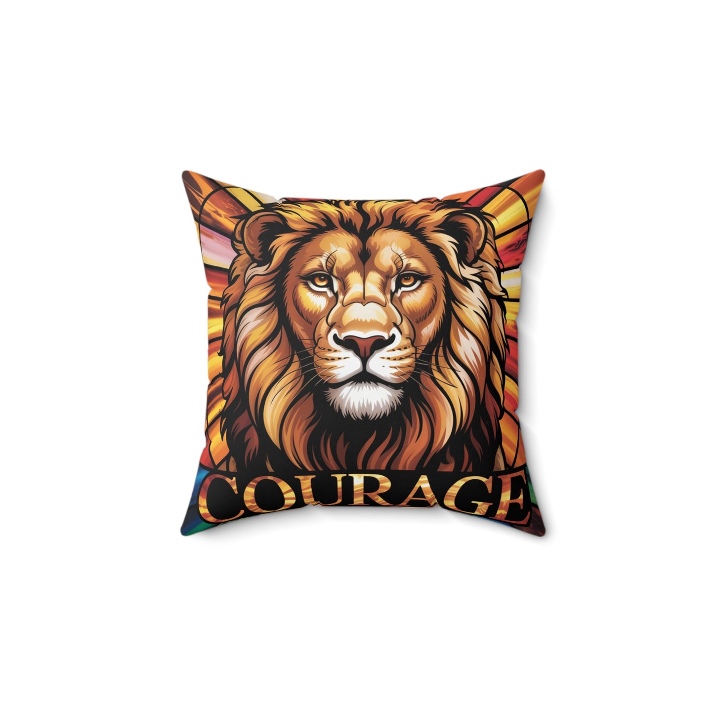 Inspirational Lion Throw Pillow – Stained Glass Mosaic Cushion | Loyalty & Spirit Decorative Pillow