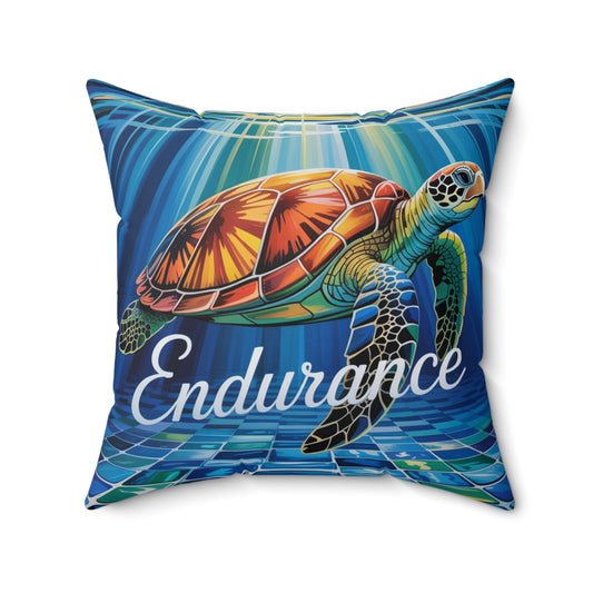 Inspirational Turtle Throw Pillow – Stained Glass Mosaic Cushion | Endurance & Wisdom Decorative Decor