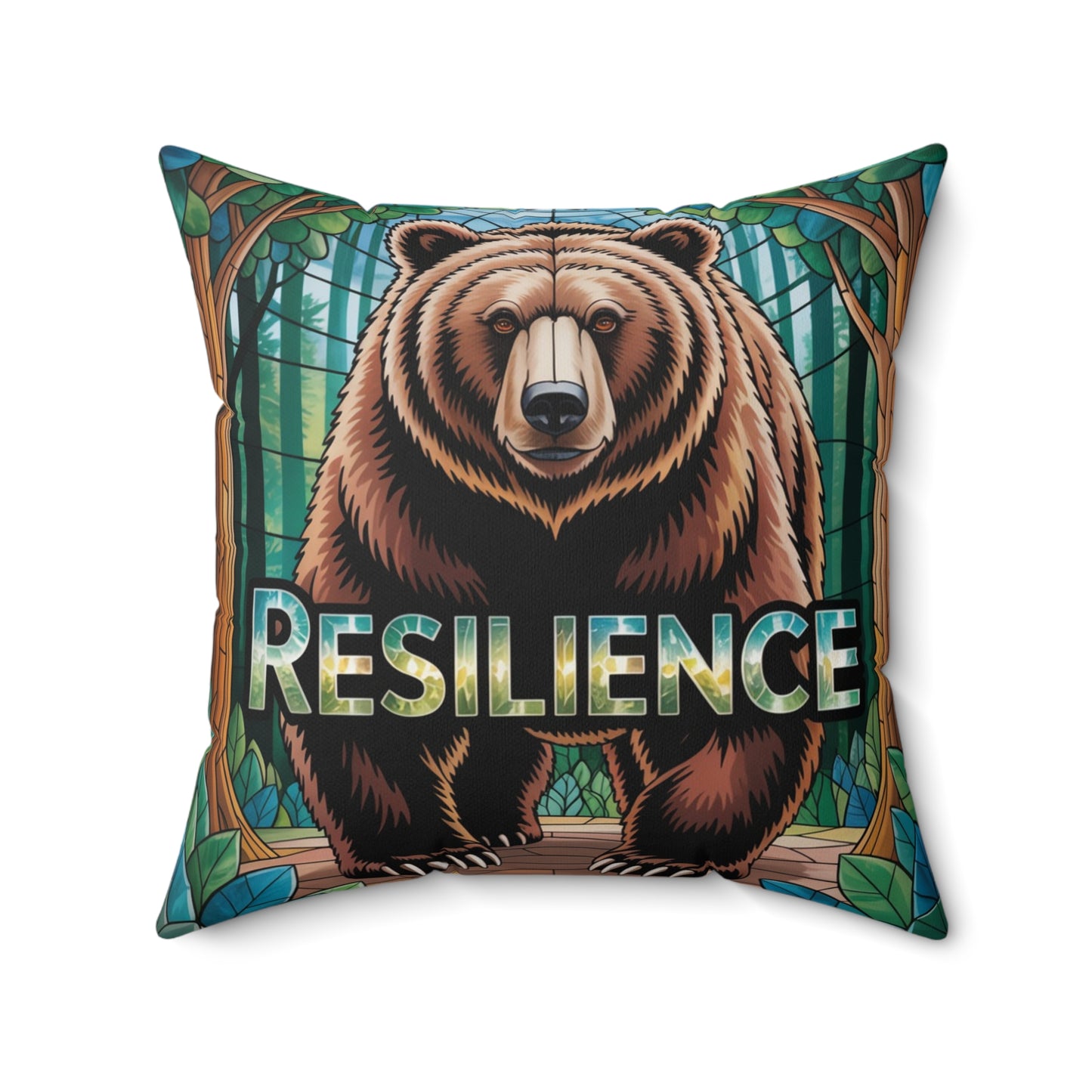 Inspirational Bear Throw Pillow – Stained Glass Mosaic Cushion | Loyalty & Spirit Decorative Pillow