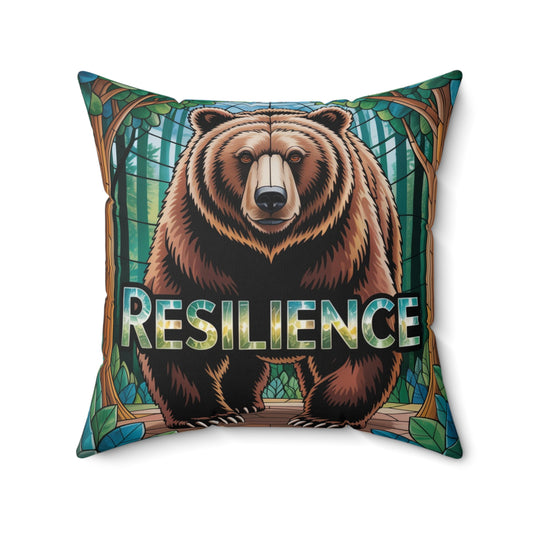 Inspirational Bear Throw Pillow – Stained Glass Mosaic Cushion | Loyalty & Spirit Decorative Pillow