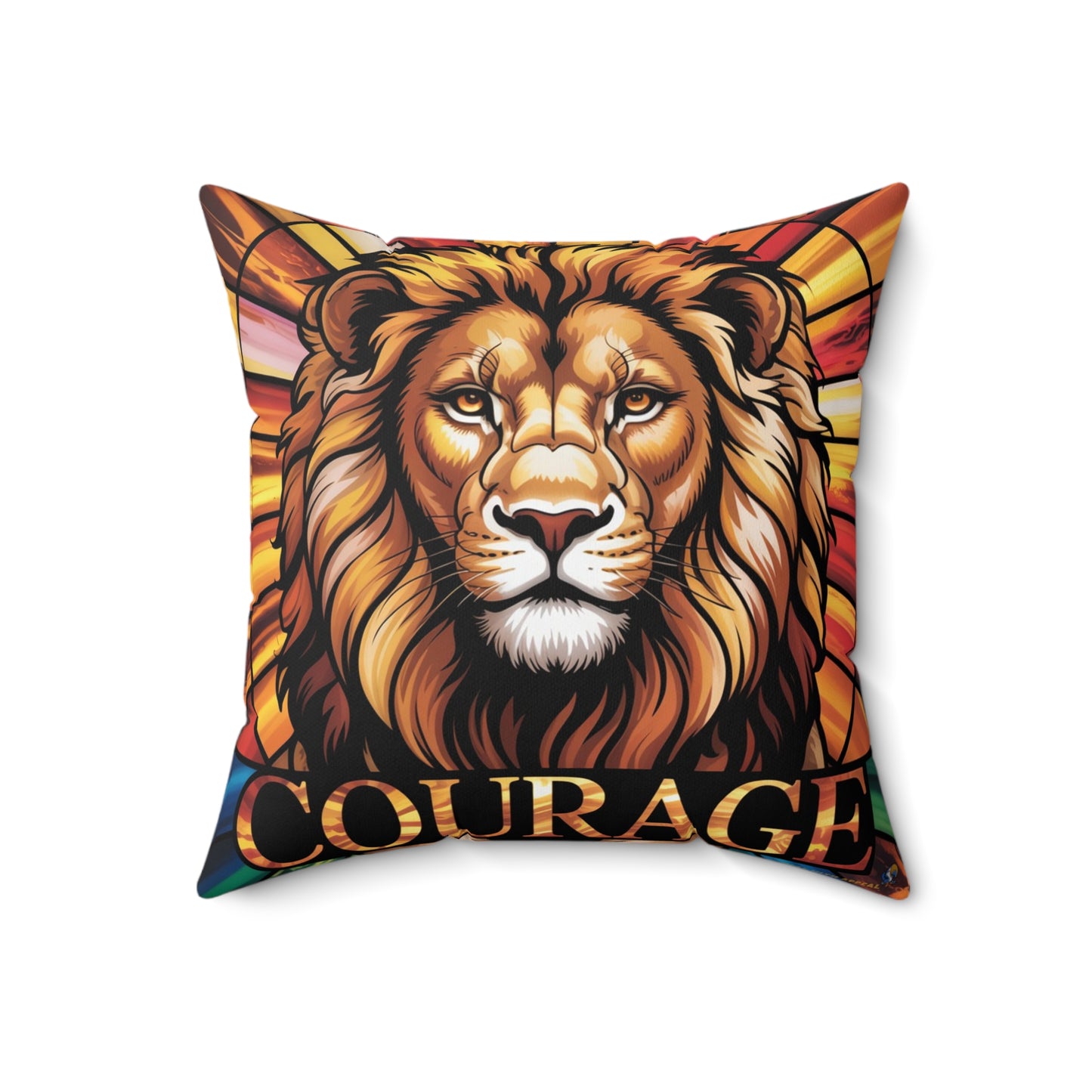 Inspirational Lion Throw Pillow – Stained Glass Mosaic Cushion | Loyalty & Spirit Decorative Pillow