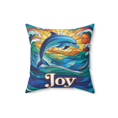 Inspirational Dolphin Throw Pillow – Stained Glass Mosaic Cushion | Loyalty & Spirit Decorative Pillow