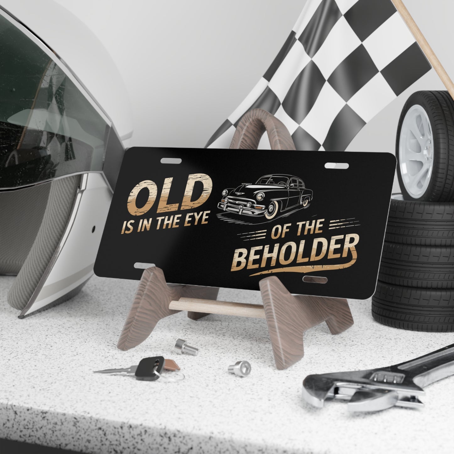 Funny Amputee Wheelchair Vanity Plate – “Old Is in the Eye of the Beholder” Gift