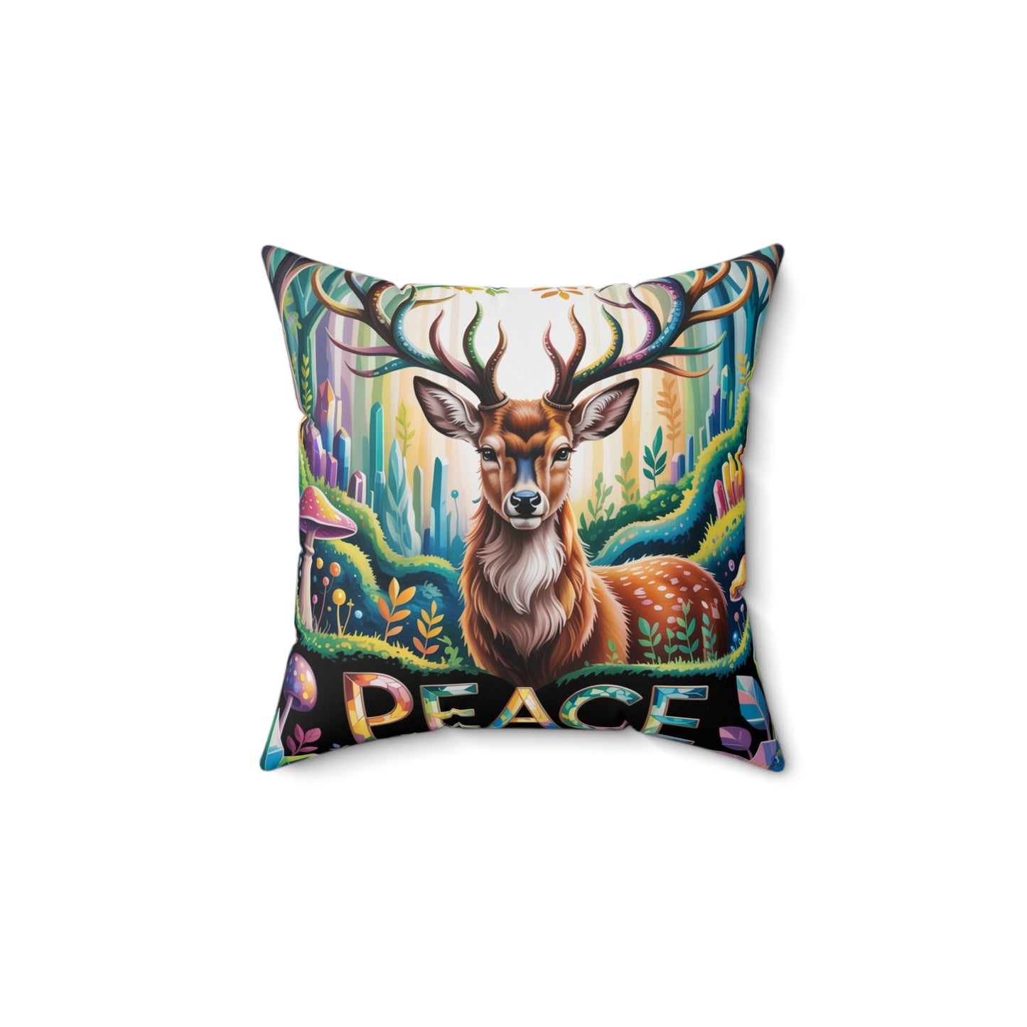 Inspirational Deer Throw Pillow – Stained Glass Mosaic Cushion | Loyalty & Spirit Decorative Pillow