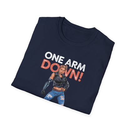 Amputee Humor, Limb Loss Awareness Tee,   One Arm Down Woman V1 Print