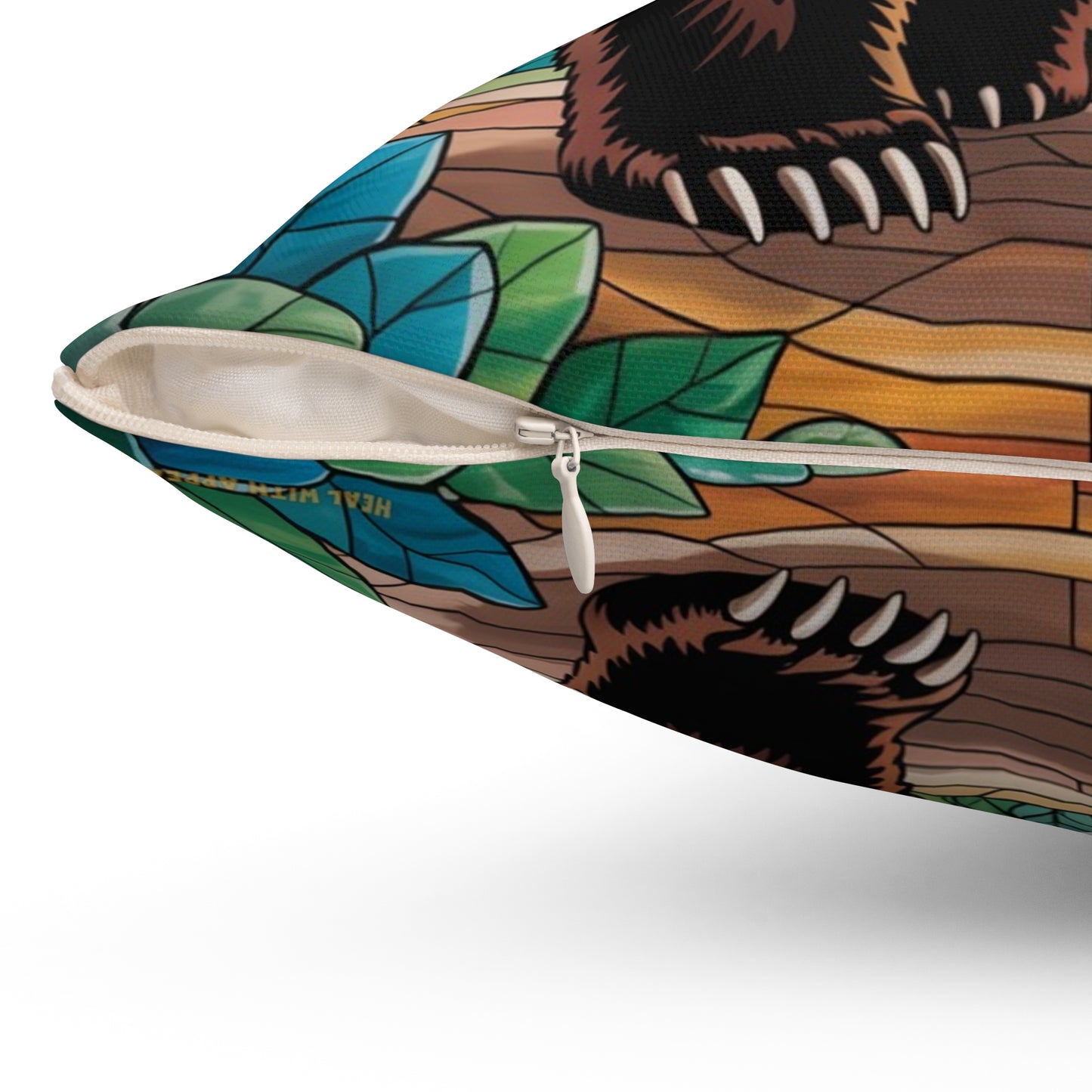 Inspirational Bear Throw Pillow – Stained Glass Mosaic Cushion | Loyalty & Spirit Decorative Pillow