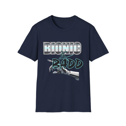 Amputee Humor, Limb Loss Awareness Tee,   Bionic N Badd V2 Blk Shrt Print