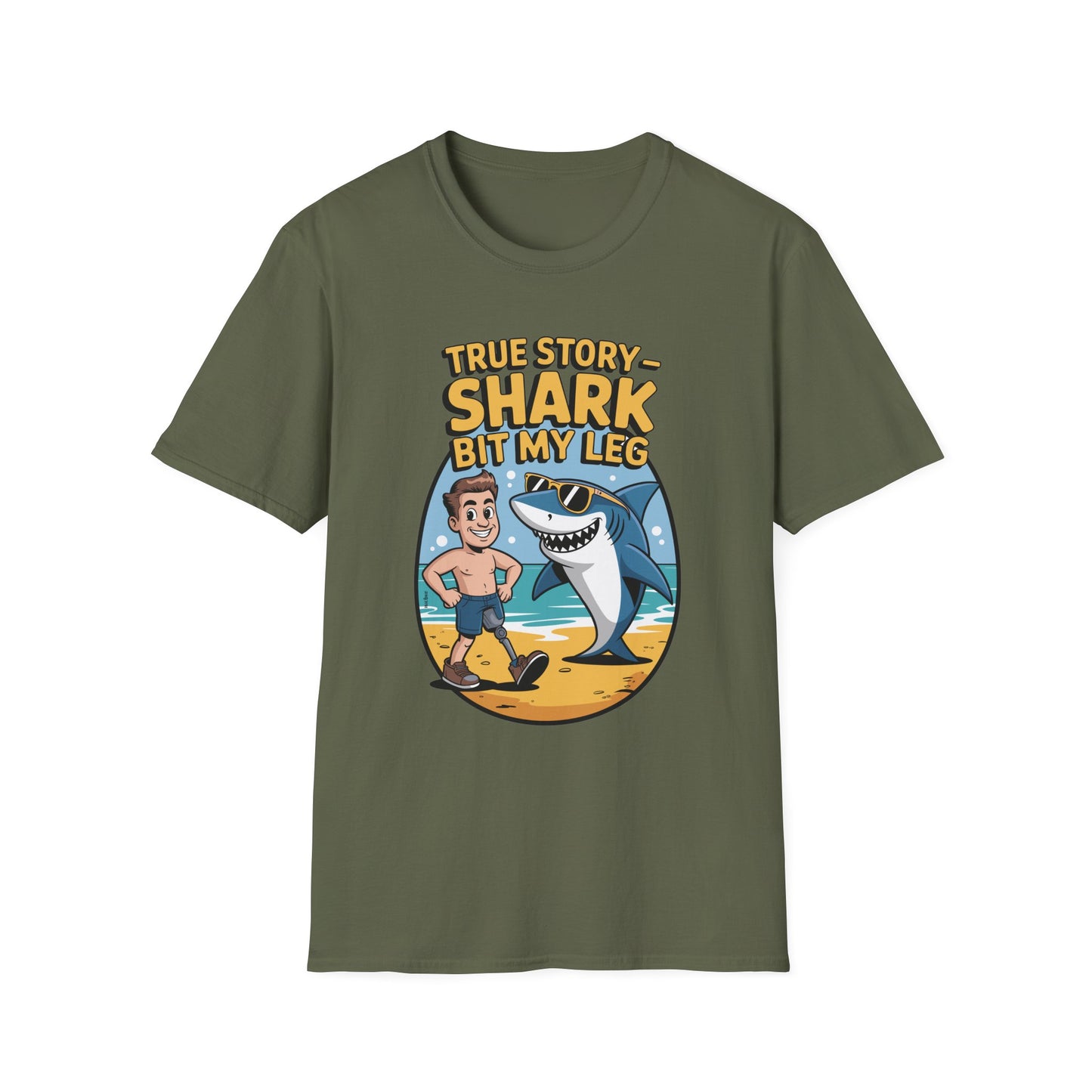 Amputee Humor, Limb Loss Awareness Tee,   True Story Shark Bit My Leg V2