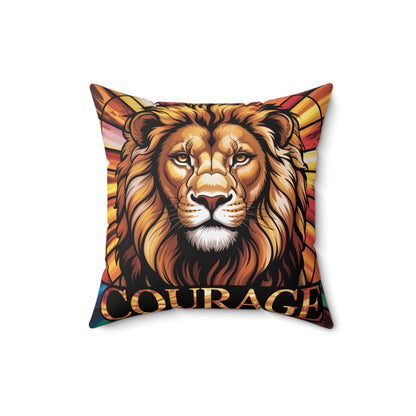 Inspirational Lion Throw Pillow – Stained Glass Mosaic Cushion | Loyalty & Spirit Decorative Pillow