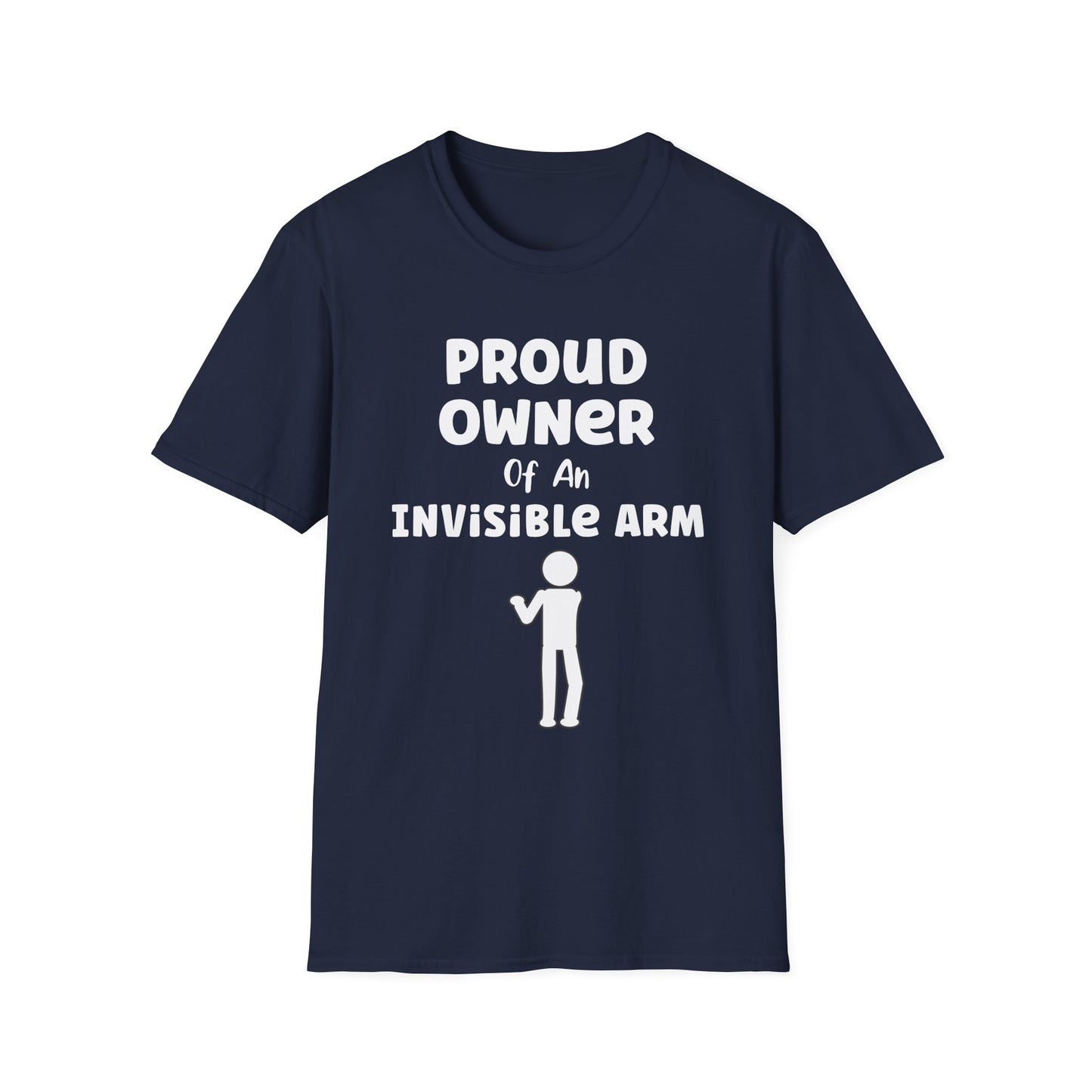 Amputee Humor, Limb Loss Awareness Tee,   Proud Owner Of Invisible Arm Figure V1 Blk Print 1