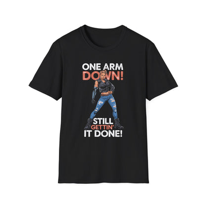 Amputee Humor, Limb Loss Awareness Tee,   One Arm Down Woman V1 Print