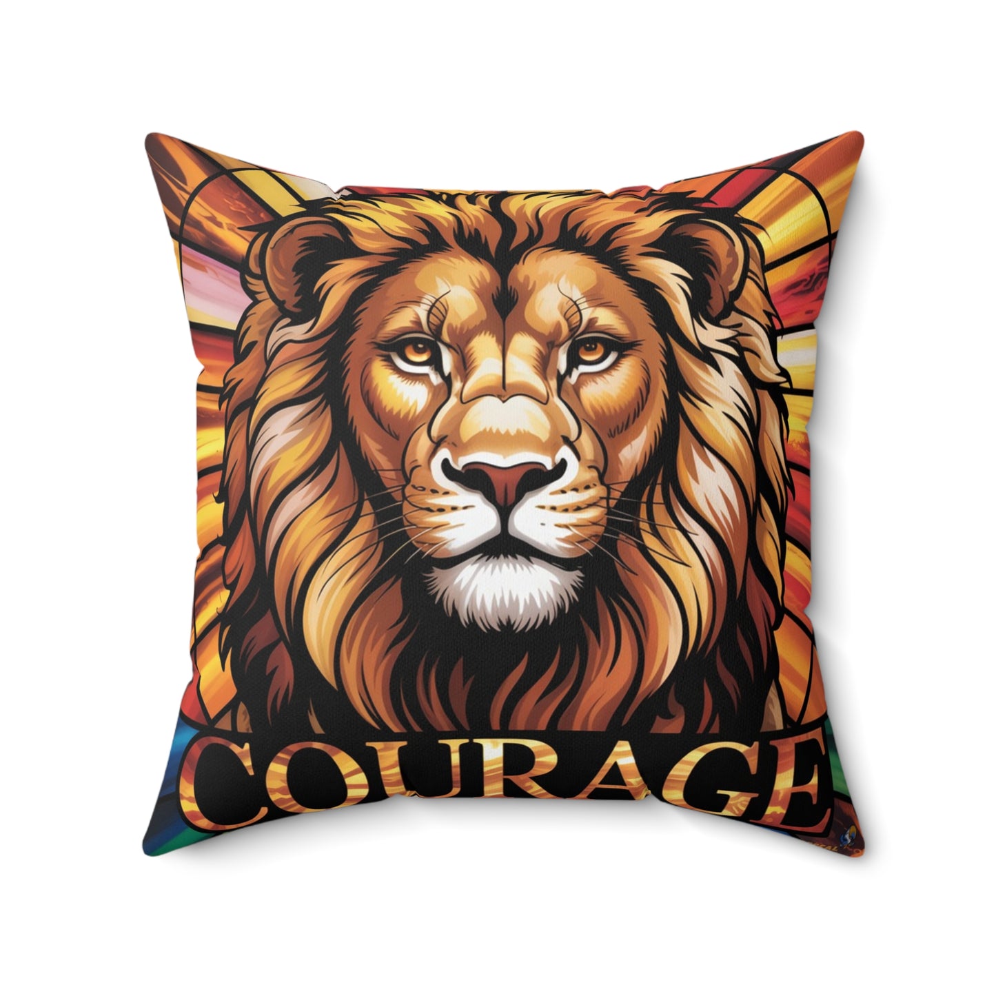 Inspirational Lion Throw Pillow – Stained Glass Mosaic Cushion | Loyalty & Spirit Decorative Pillow