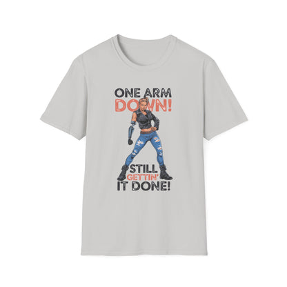 Amputee Humor, Limb Loss Awareness Tee,   One Arm Down Woman V1 Print