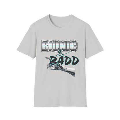 Amputee Humor, Limb Loss Awareness Tee,   Bionic N Badd V2 Blk Shrt Print