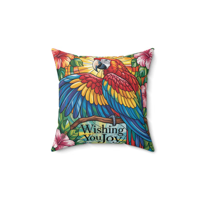 Inspirational Scarlet Macw Throw Pillow – Stained Glass Mosaic Cushion | Endurance & Wisdom Decorative Decor