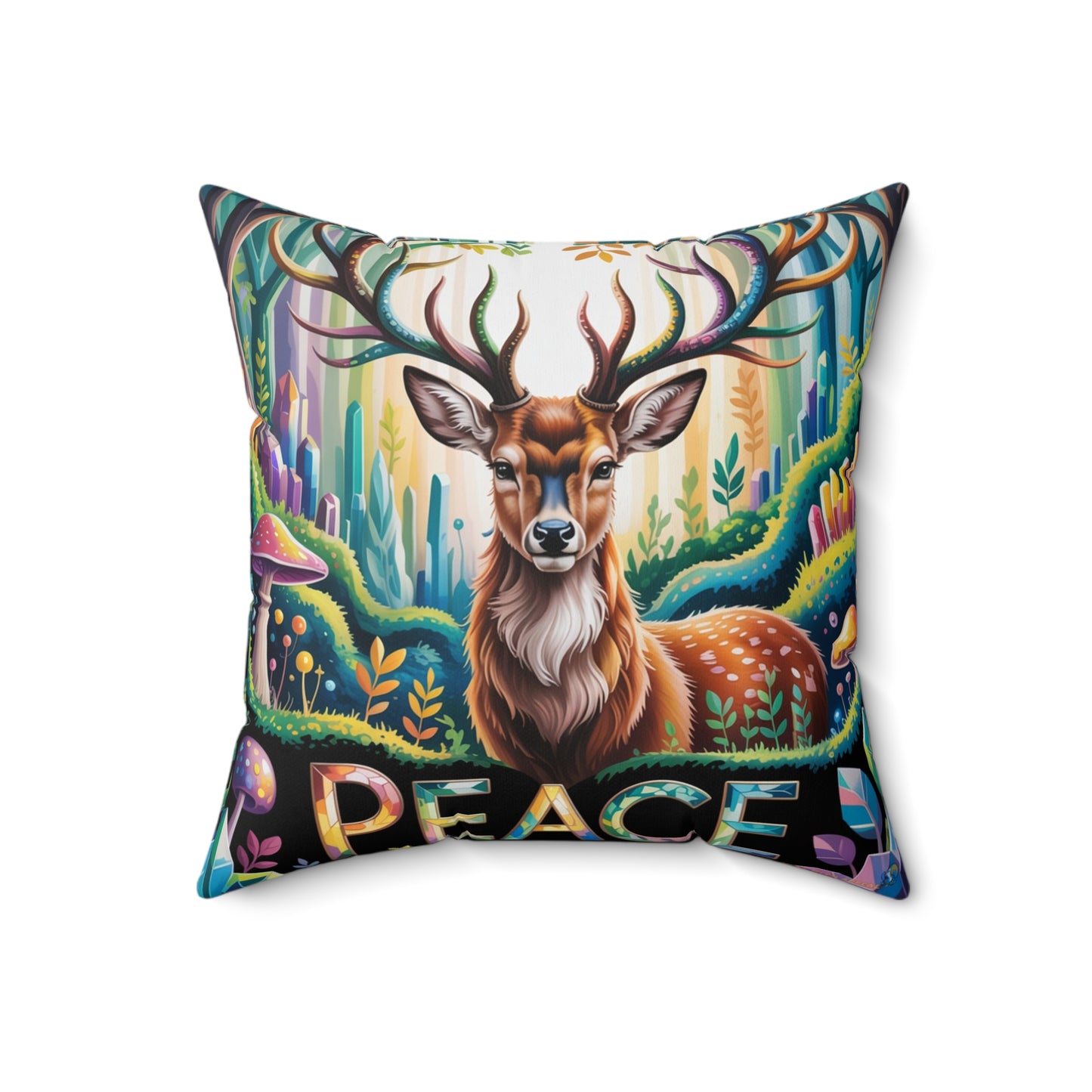 Inspirational Deer Throw Pillow – Stained Glass Mosaic Cushion | Loyalty & Spirit Decorative Pillow