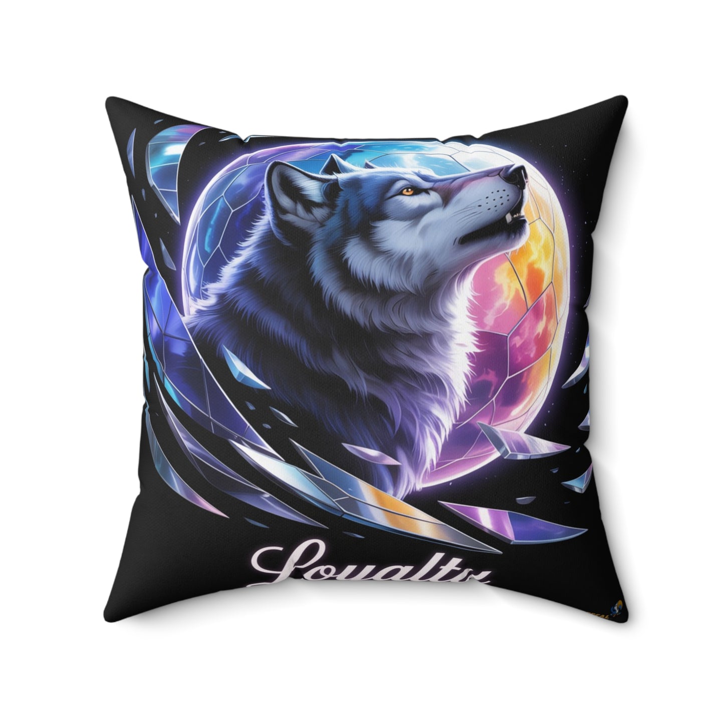 Inspirational Wolf Throw Pillow – Stained Glass Mosaic Cushion | Loyalty & Spirit Decorative Pillow