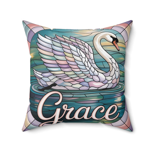 Inspirational Swan Throw Pillow – Stained Glass Mosaic Cushion | Grace & Beauty Decorative Accent