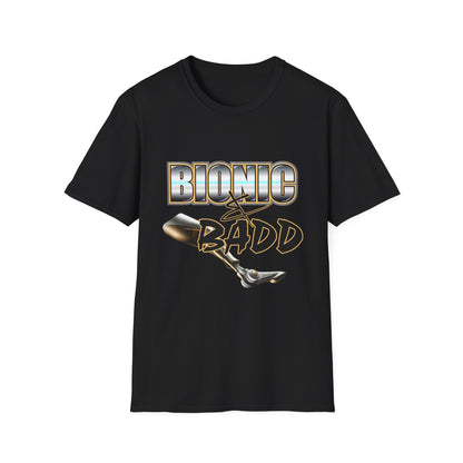 Amputee Humor, Limb Loss Awareness Tee,   Bionic N Badd V3 Blk Shrt Print