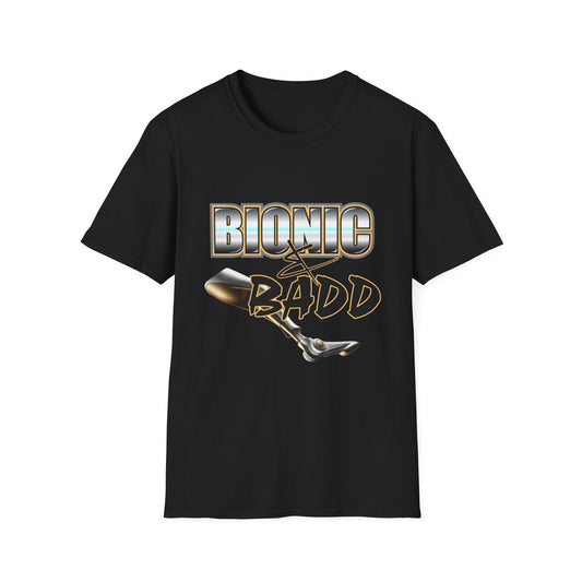 Amputee Humor, Limb Loss Awareness Tee,   Bionic N Badd V3 Blk Shrt Print
