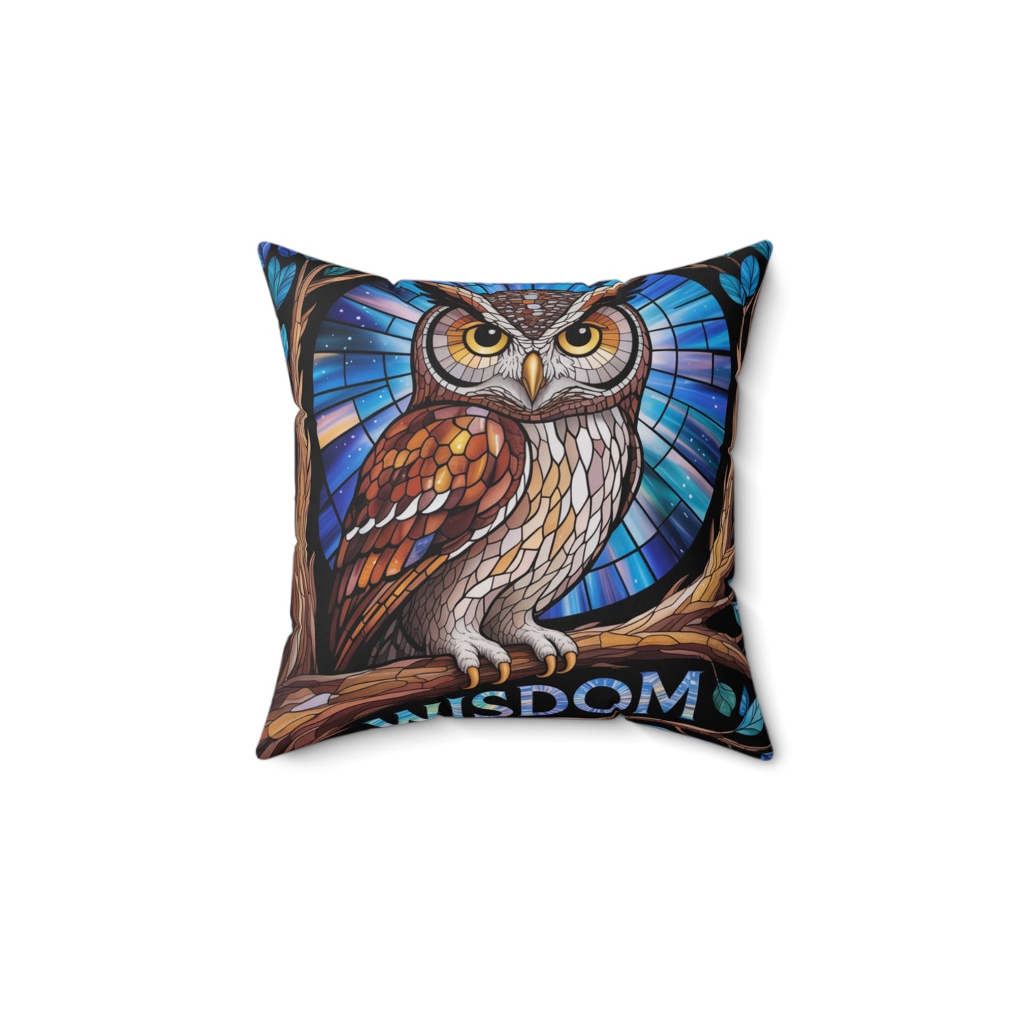 Inspirational Owl Throw Pillow – Stained Glass Mosaic Cushion | Endurance & Wisdom Decorative Decor