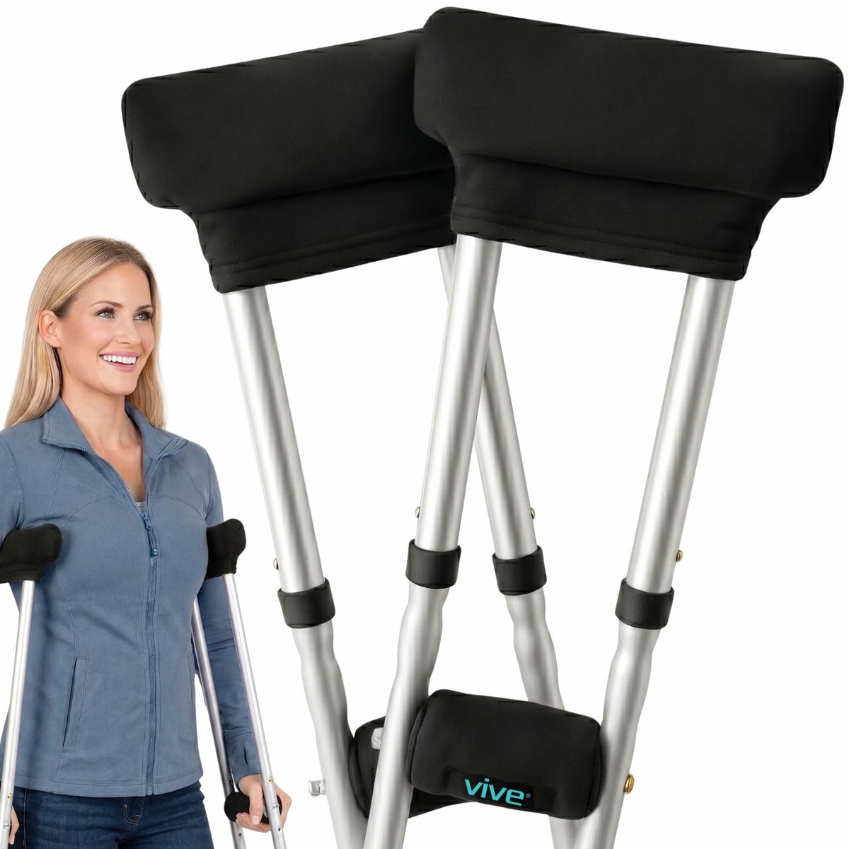 Vive Premium Crutch Pads & Hand Grips - Comfortable, Breathable