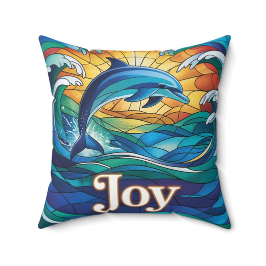 Inspirational Dolphin Throw Pillow – Stained Glass Mosaic Cushion | Loyalty & Spirit Decorative Pillow