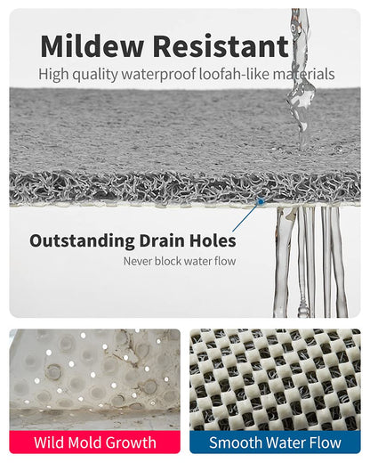 Non Slip Shower Mat, Comfortable Bath mat for Textured Surface,Quick Drying Easy Cleaning Shower Floor Mat for Wet Area,Without Suction Cups Grey 24 x 24