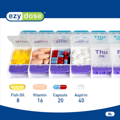Ezy Dose Weekly (7-Day) AM/PM Pill Organizer, X-Large Case, Blue/Purple