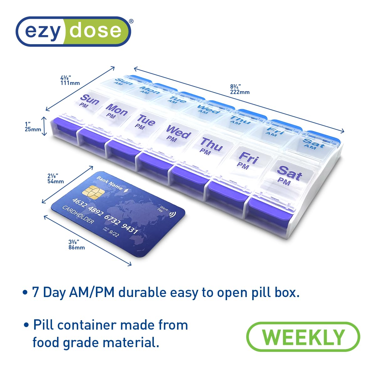 Ezy Dose Weekly (7-Day) AM/PM Pill Organizer, X-Large Case, Blue/Purple