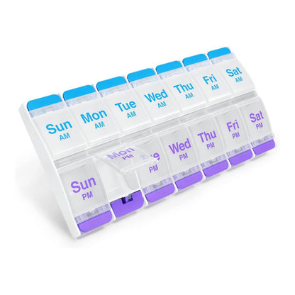Ezy Dose Weekly (7-Day) AM/PM Pill Organizer, X-Large Case, Blue/Purple