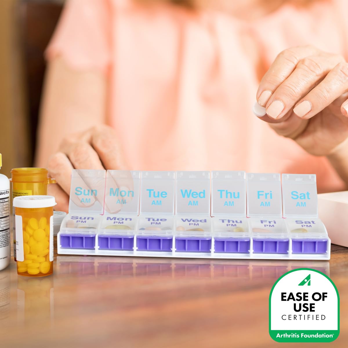 Ezy Dose Weekly (7-Day) AM/PM Pill Organizer, X-Large Case, Blue/Purple