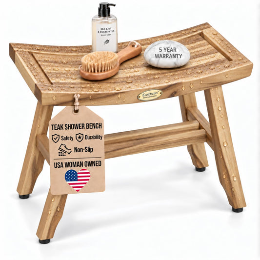 EcoDecors Satori 24-Inch Natural Teak Shower Bench, Waterproof