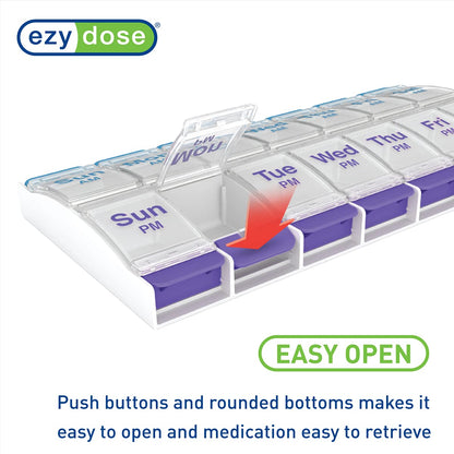 Ezy Dose Weekly (7-Day) AM/PM Pill Organizer, X-Large Case, Blue/Purple