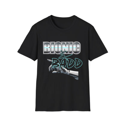 Amputee Humor, Limb Loss Awareness Tee,   Bionic N Badd V2 Blk Shrt Print