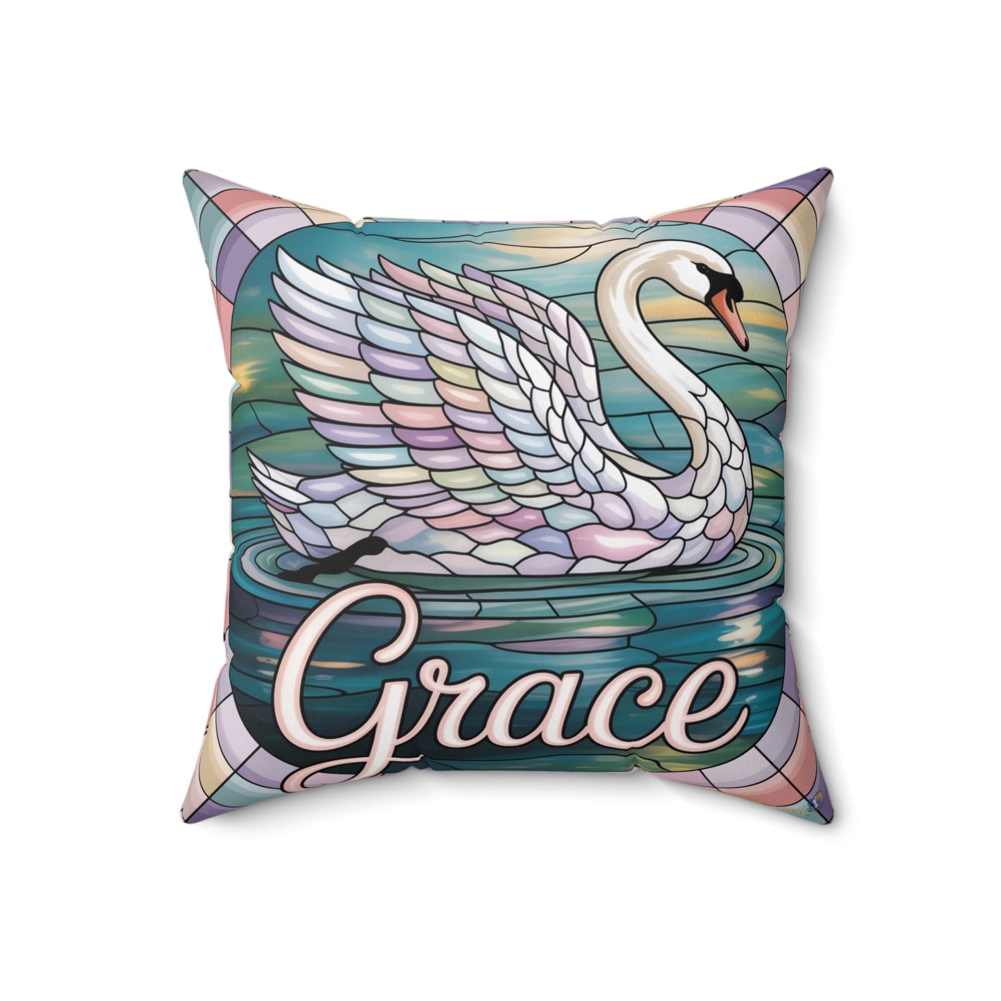 Inspirational Swan Throw Pillow – Stained Glass Mosaic Cushion | Grace & Beauty Decorative Accent